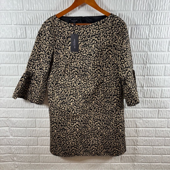 Lafayette 148 New York Dresses & Skirts - Lafayette 148 New York Boatneck Leopard Sheath Dress Bell Sleeves 8 NWT